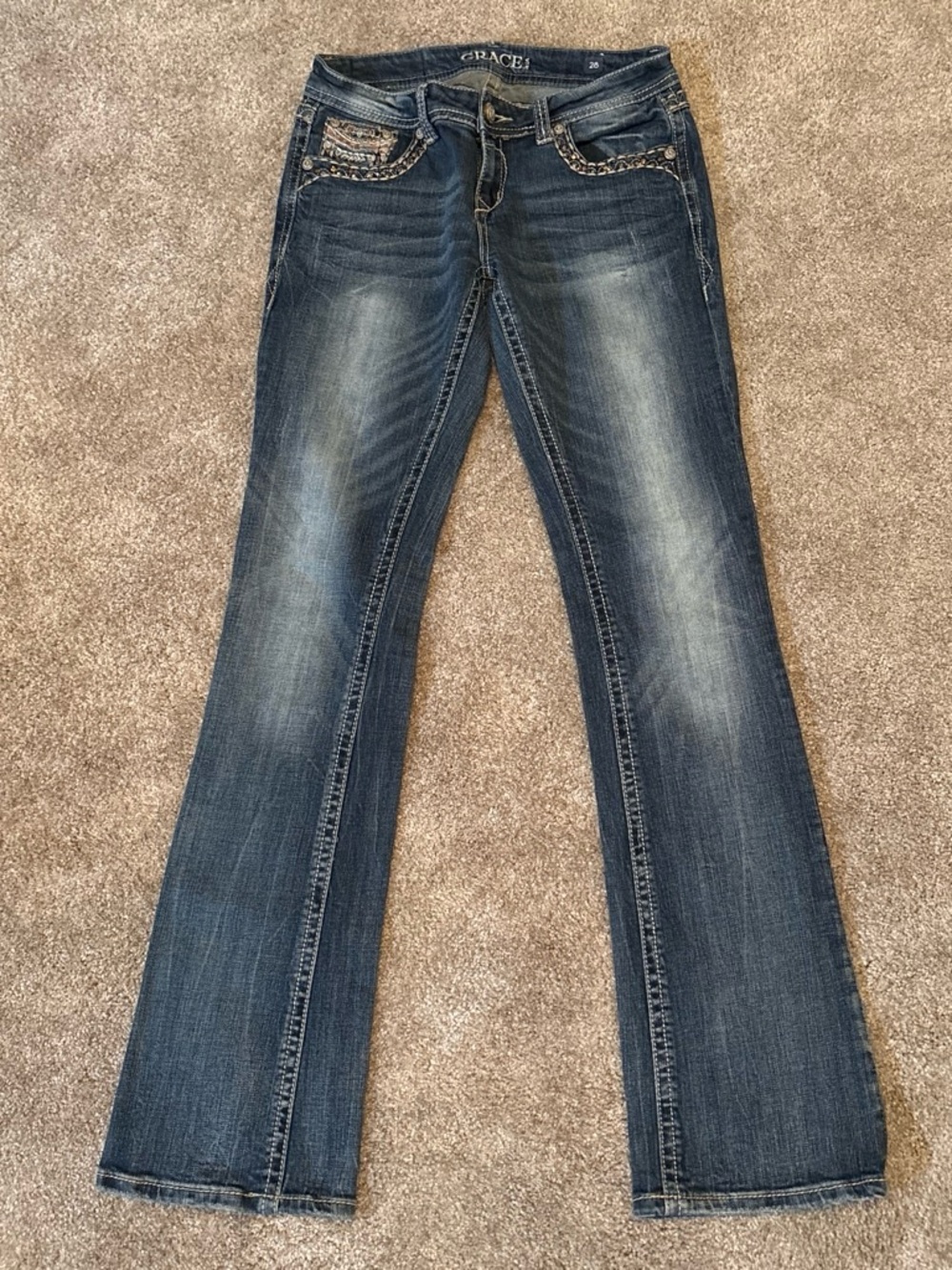 Grace in LA Dark Blue Embellished Bootcut Jeans